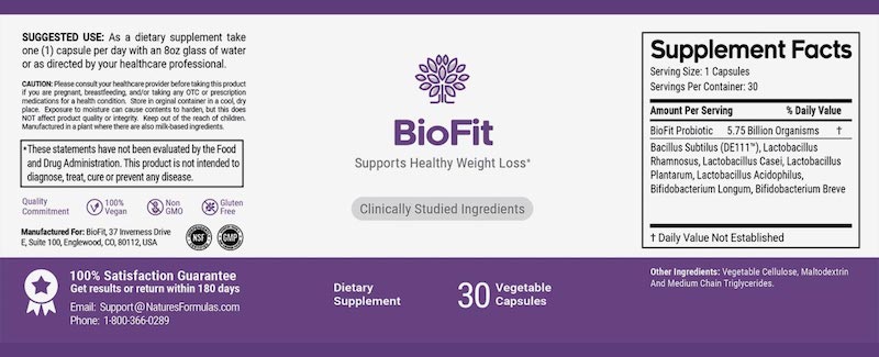 BioFit Supplement Facts